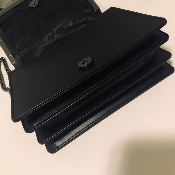 TED BAKER LONDON Black Leather Crossbody /Clutch Purse with Detachable Chain New - Picture 5 of 6